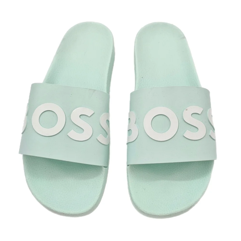 BOSS Bay Logo Slide Sandals Turquoise Aqua Mens EU 44 US 11